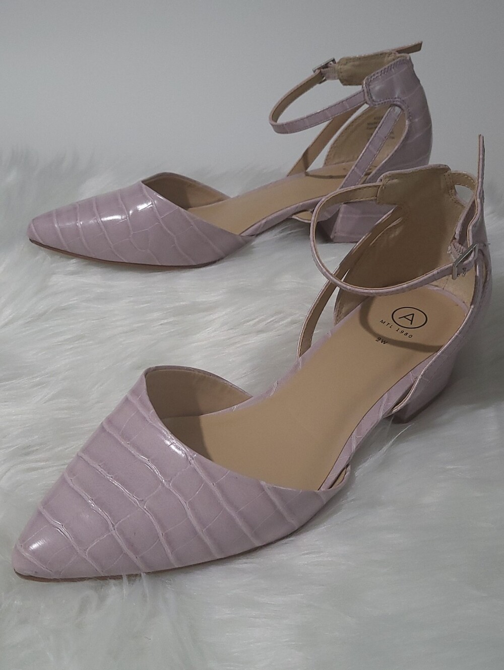 Addition Elle Croc Embossed Pink Lavender Block Heel Pumps Size 9W